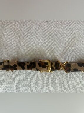 Calf Hair Leopard Print Belt with Gold Buckle